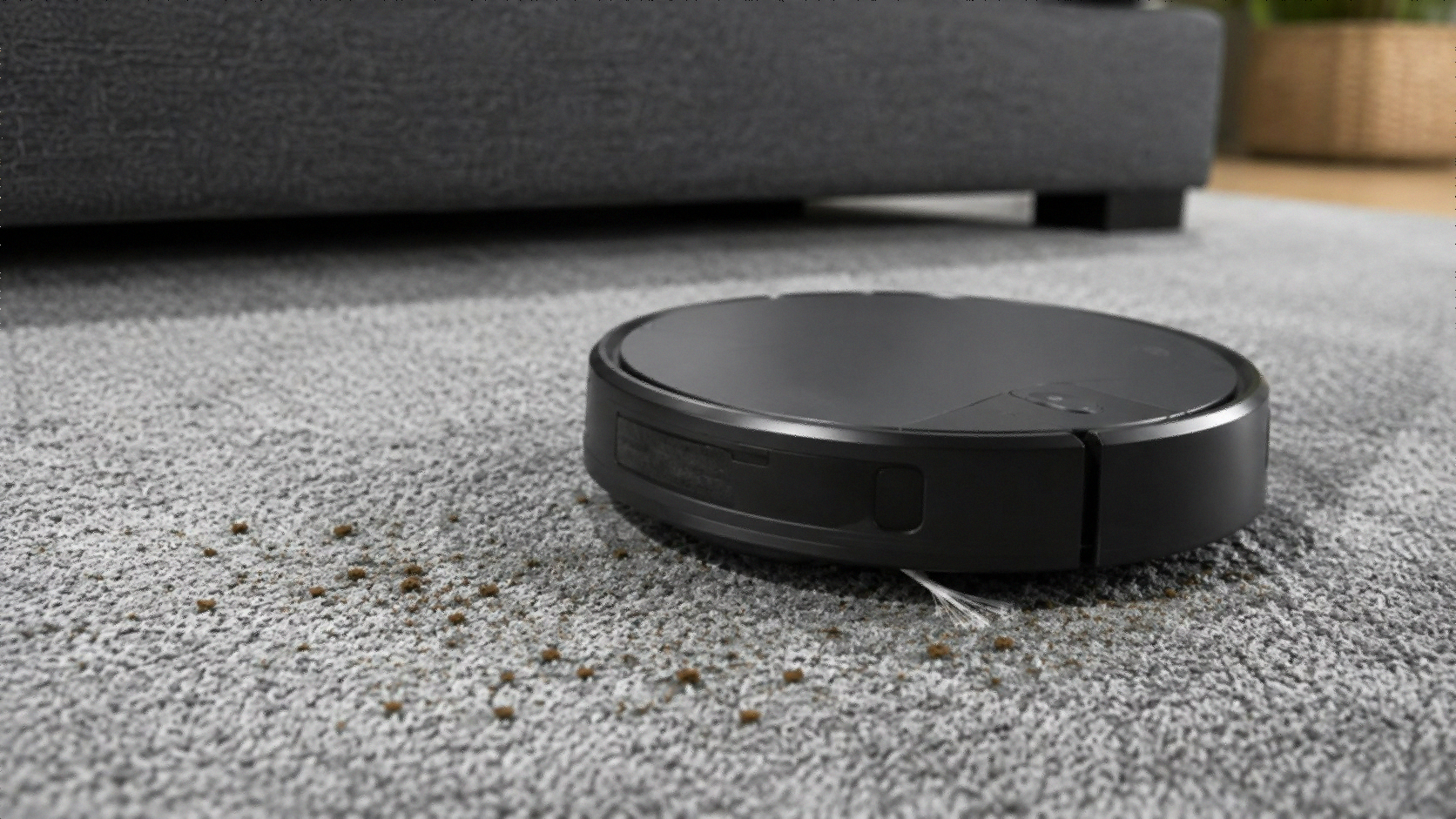 Roborock Saros 10R ultra-slim robot vacuum navigating under furniture