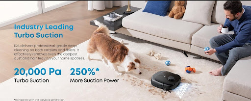eufy E25 20000Pa turbo suction extracting embedded pet hair from carpet fibers